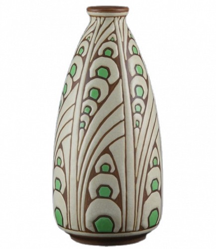 LARGE ANTIQUE ART DECO BOCH FRERES CHARLES CATTEAU KERAMIS POTTERY VASE, 1920s