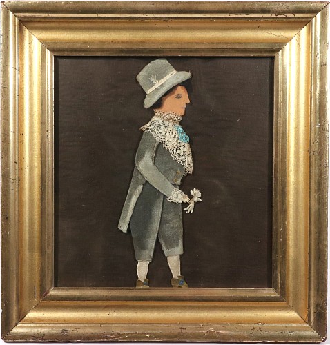 American Textile American Fabric and Paper Figure of a Gentleman, Giltwood Frame on Velvet, 1st half of 19th century $1,250