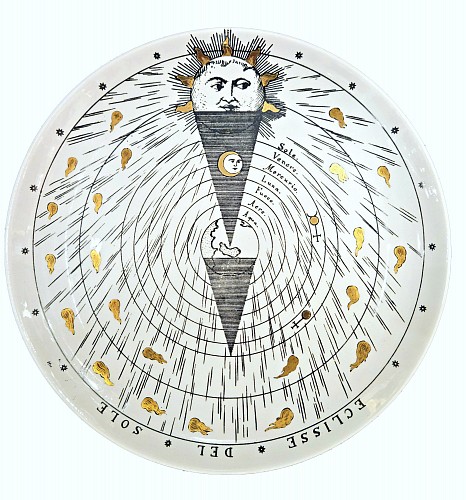 Inventory:  Piero Fornasetti, Piero Fornasetti Astronomici Pottery Plate No. 3, Eclisse del Sole, Solar Eclipse, 1950s