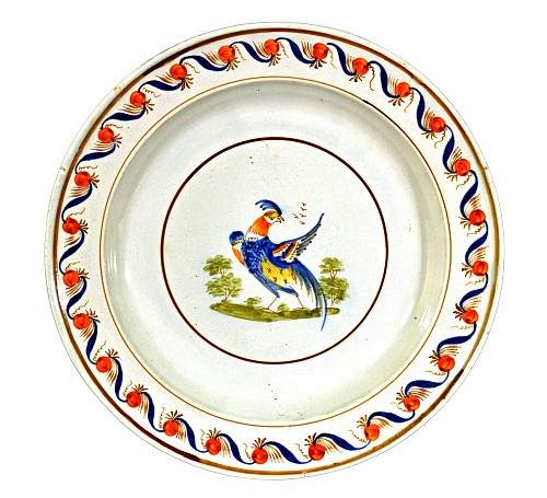 Inventory:  Pearlware, Antique English Pearlware Peafowl Plate, Circa 1800, SOLD &bull;