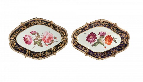 Inventory:  British Porcelain, Coalport Porcelain Botanical Lozenge Dishes, Pair, John Rose, 1820