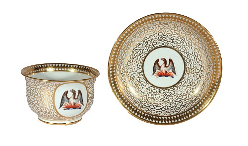 Inventory:  Chamberlain's Worcester, Chamberlain&acirc;s Worcester Porcelain Breakfast Cup and Saucer,  Gilt Vermicelli Pattern 440, with Phoenix Crest, 1815, $375