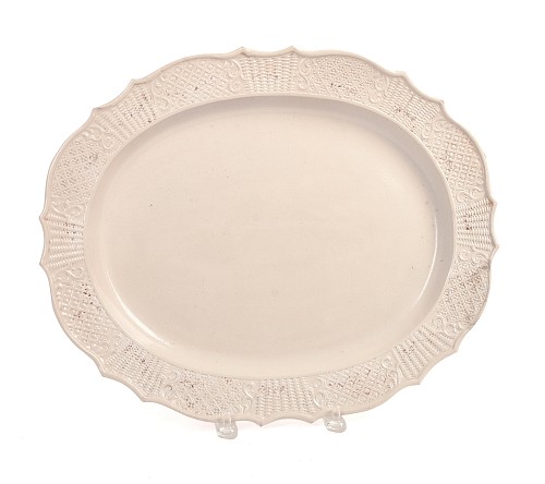 British Pottery White Salt-Glazed Stoneware Dish, Dot, Diaper and Basket Pattern, Probably Staffordshire, 1755-75