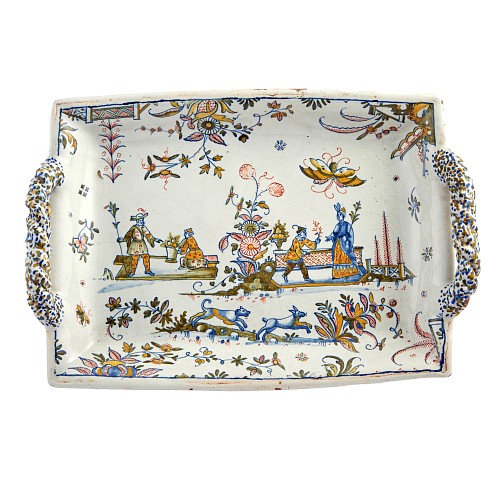 French Faience French Fa&Atilde;&macr;ence Marseille Chinoiserie Footed Tray (Bannette), attributed to the Leroy Workshop, Circa 1730 $4,800