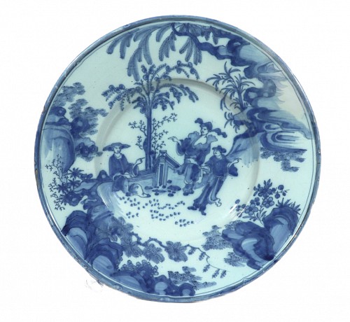 Inventory:  Dutch Delft, 17th-Century Dutch Delft Large Underglaze Blue Chinoiserie Salad  Dish, 1660-1690, $4,500