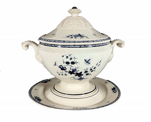 Pearlware Continental Pottery Large Chinoiserie Soup Tureen, Cover & Stand, Nimy Factory, Belgium, 1800-30 $4,250