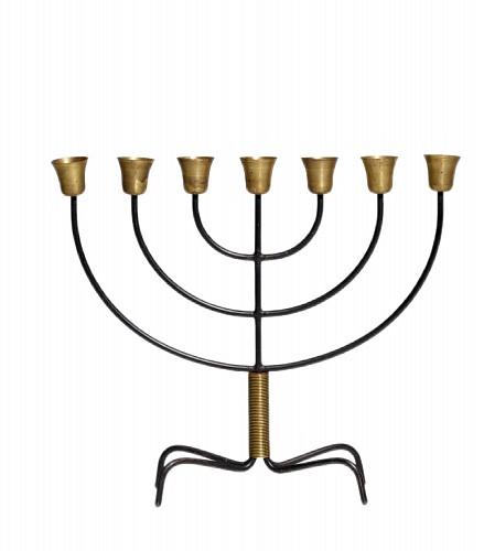 Vintage Svend Aage Holm S&Atilde;&cedil;rensen Danish Mid-century Modern Steel and Brass Menorah, 1960s $1,000