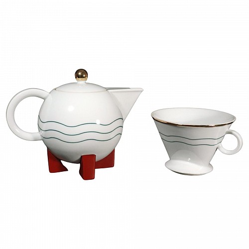 Inventory:  Swid Powell, Michael Graves Little Dripper Porcelain Filter Drip Coffeemaker Manufactured by Swid Powell, Dated 1987, 1987, $550
