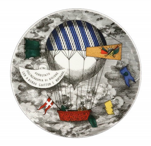 Piero Fornasetti Piero Fornasetti Porcelain Hot Air Balloon Plate, Mongolfiere Pattern, Rosenthal, Motiv 1, 1980's SOLD &bull;