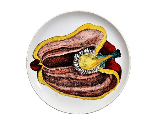 Inventory:  Piero Fornasetti, Piero Fornasetti Pottery Plate, Sezioni Di Frutta, #6, Depicting a Pepper, 1960s, SOLD &bull;