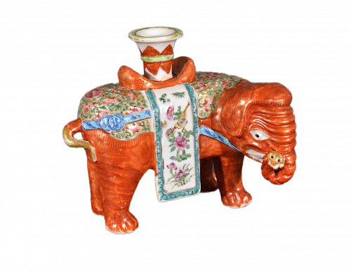 Chinese Export Porcelain Chinese Export Porcelain Canton Famille Rose Elephant Candlestick, 1860 $2,500