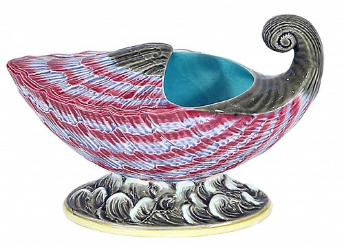 Inventory:  Wedgwood Pottery, Wedgwood Majolica Shell-form Spoon Warmer, Dated 1879, $2,000