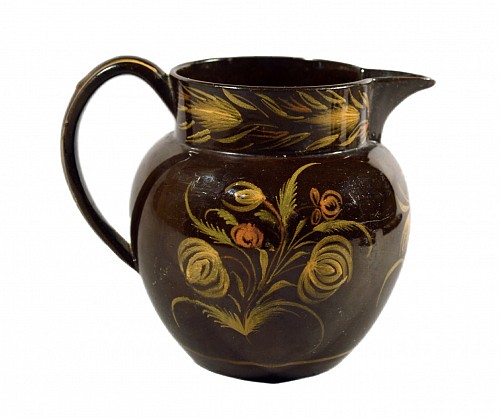 Inventory:  Pearlware, British Pearlware Brown Dipped-ware Jug with Yellow and Orange Flower Decoration, Possibly Swansea, Circa 1820, $550