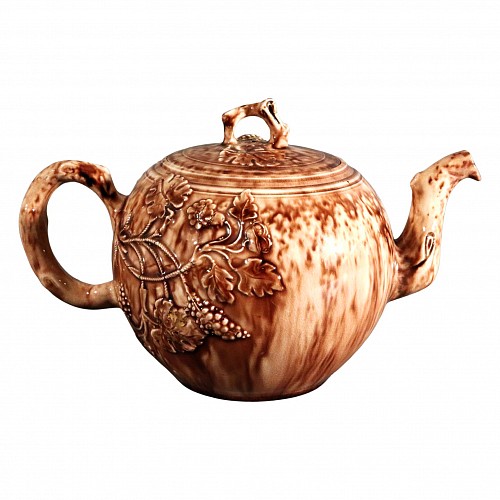 Inventory:  Creamware Pottery, 18th Century Whieldon-type Large Tortoise-shell Creamware Teapot and Cover, 1765, $2,500