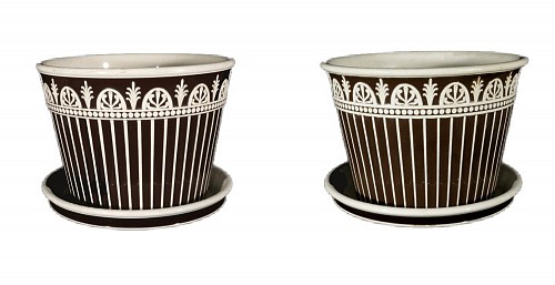 Inventory:  Wedgwood Pottery, Wedgwood Pottery Neoclassical Large Pair of Cachepots and Stands, 1790, $5,500