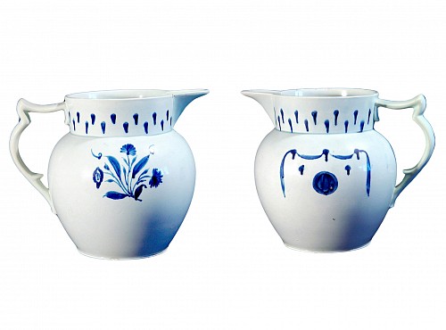 Pearlware Antique English Pearlware Pottery Large Underglaze Blue Jug, Circa 1820-30 $750