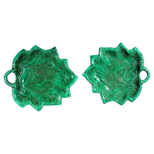 Inventory:  Creamware Pottery, Brameld Green-Glazed Molded Leaf Dishes, Pair, Yorkshire, 1820-35, $2,500