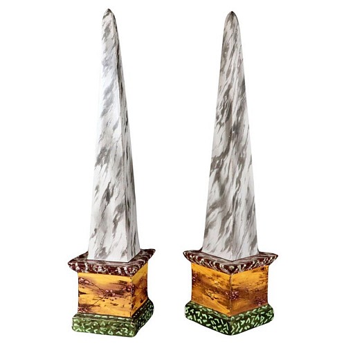 Pearlware Neoclassical English Staffordshire Pearlware Faux Marble Obelisks, Wood Family, 1790-1800 $10,000