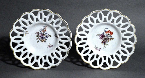 Inventory:  Chelsea Factory, Chelsea Porcelain Latticed Circular Dishes, Gold Anchor Period, Circa 1760, $2,500