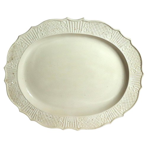 Inventory:  British Pottery, White Salt-Glazed Stoneware Dish, Dot, Diaper and Basket Pattern, Probably Staffordshire, 1755-75, $1,250