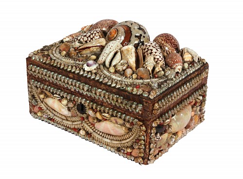 Victorian Shellwork Sewing and Jewelry Box with Mirrored Fitted Interior, 1850-80 $2,750