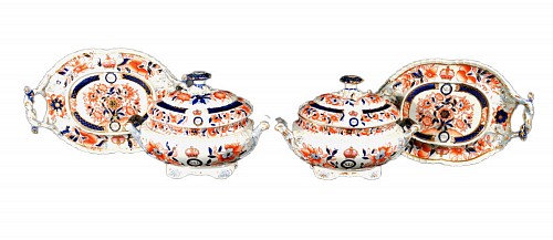 Inventory:  Hicks Meigh Factory, Hicks & Meigh Ironstone Armorial Sauce Tureens, Covers and Stands, 41st Regiment of Foot, Circa 1815-22, $2,500