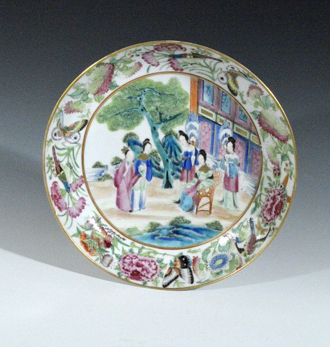 Chinese Export Porcelain Chinese Export Famille Rose Porcelain Mandarin Saucer Dish, Circa 1800-10 $750