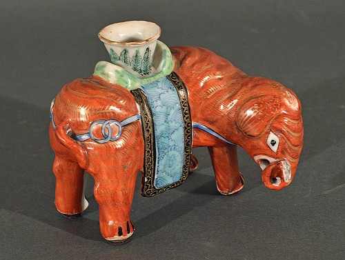 Inventory:  Chinese Export Porcelain, Chinese Export Porcelain Small Elephant Candlestick, 1860, $2,000