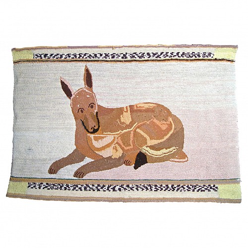 Inventory:  Folk Art, American Folk Art Hooked Rug of a Recumbent Dog, Probably Vermont or New England, 1920-40, $700