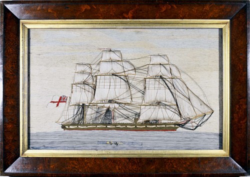 Inventory:  Sailor's Woolwork, Sailor's Large Woolwork (woolie) of a Royal Navy Frigate with Trapunto Sails, 1865, $6,000